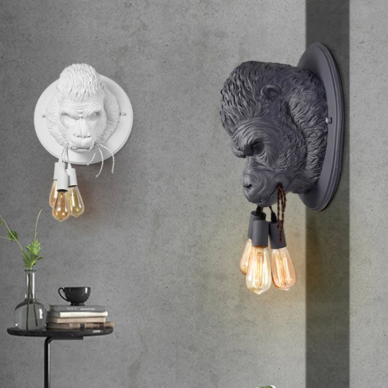 Gorilla Resin Wall Lamp: Modern Retro Animal LED Home Decor Bedside Lighting