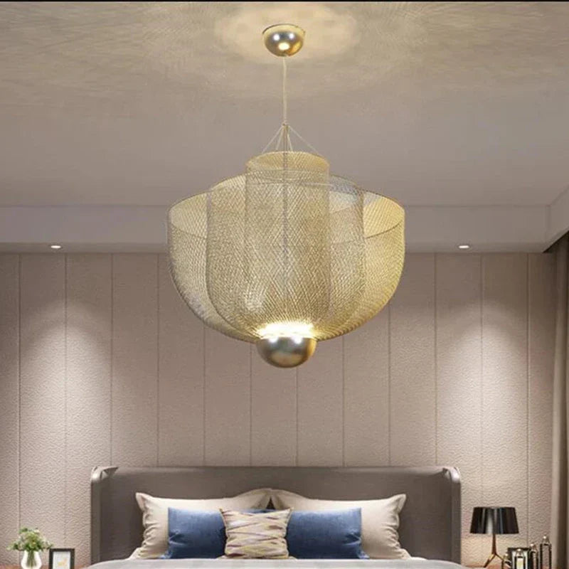 Meshmatics Chandelier: Modern Cage Design LED Dimmable Lighting Fixtures for Dining Room