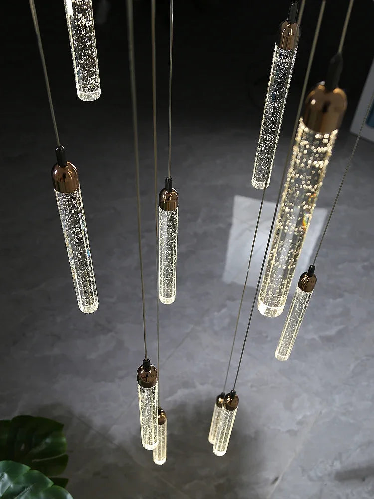 Crystal LED Chandelier | Modern Pendant Light for Staircase & Living Room