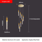 Crystal Staircase Chandelier: Modern Loft Hanging Lamps with Gold Finish