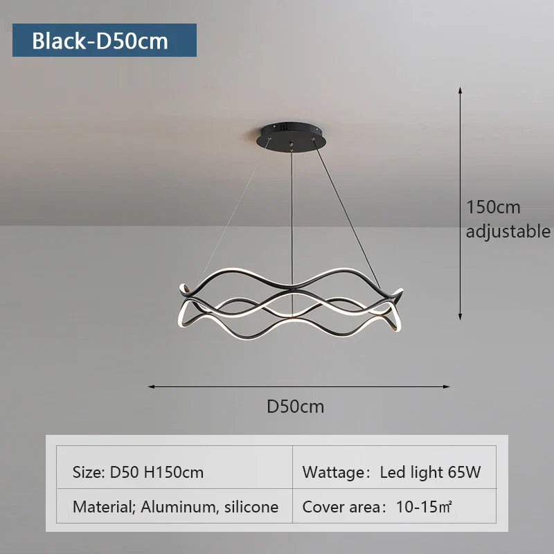 Wave Ring LED Pendant Chandelier for Living Room Bedroom, Modern Circle Lamp Fixture