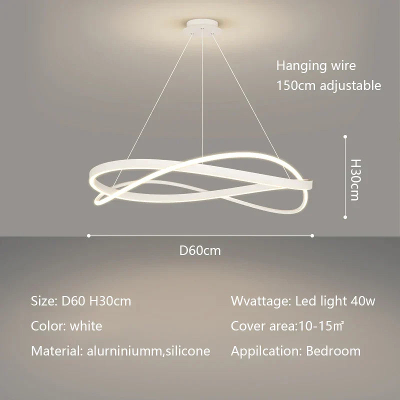 Minimalist Curve Ring LED Pendant Light for Living Dining Bedroom Chandelier