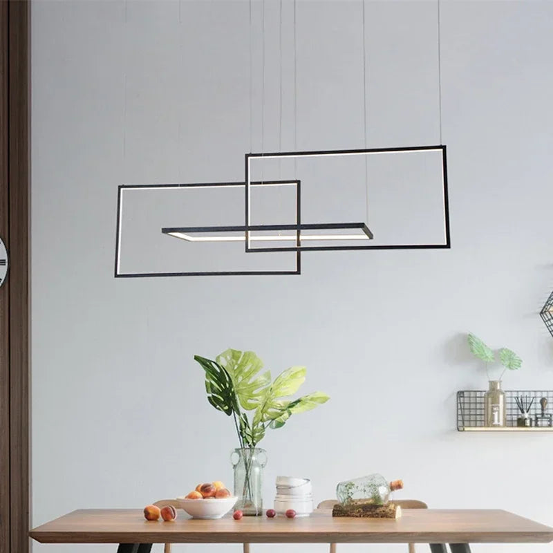 Modern LED Rectangle Pendant Chandelier for Living Room Dining Room Stair Loft Lighting