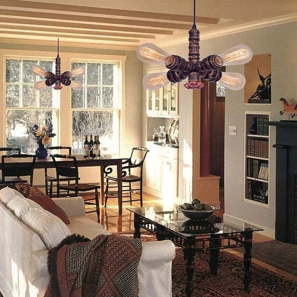 Industrial Water Pipe Ceiling Light Fixture for Living Room and Restaurant Decor