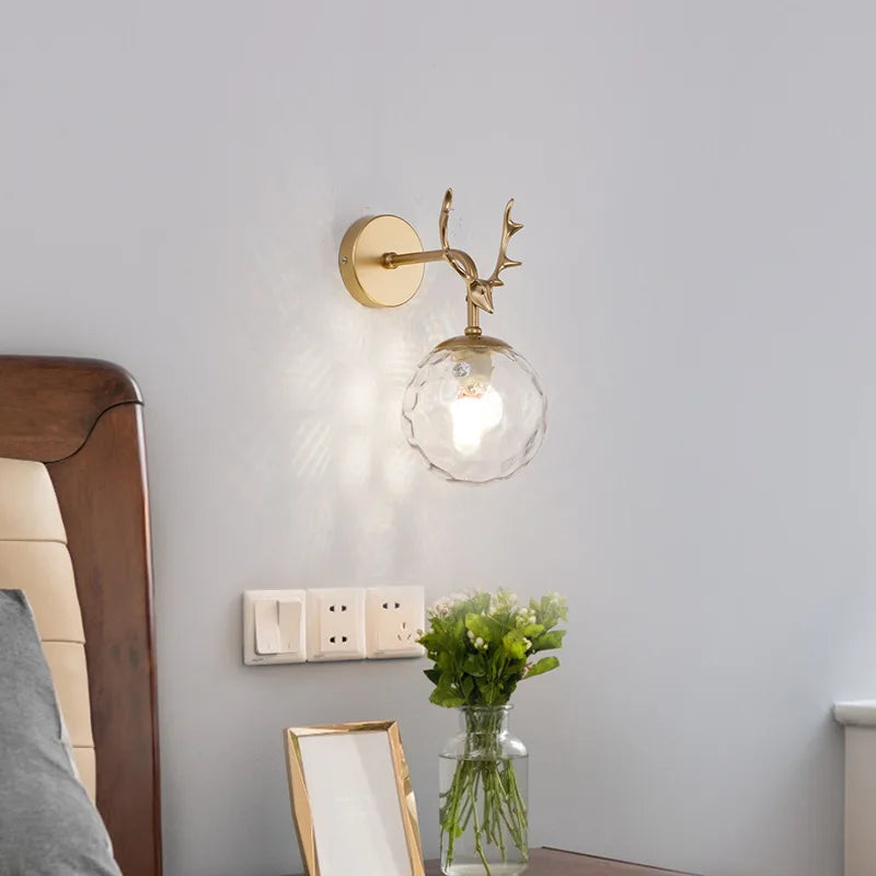 Retro Antlers Glass Ball Wall Lamp for Indoor LED Decor Lighting