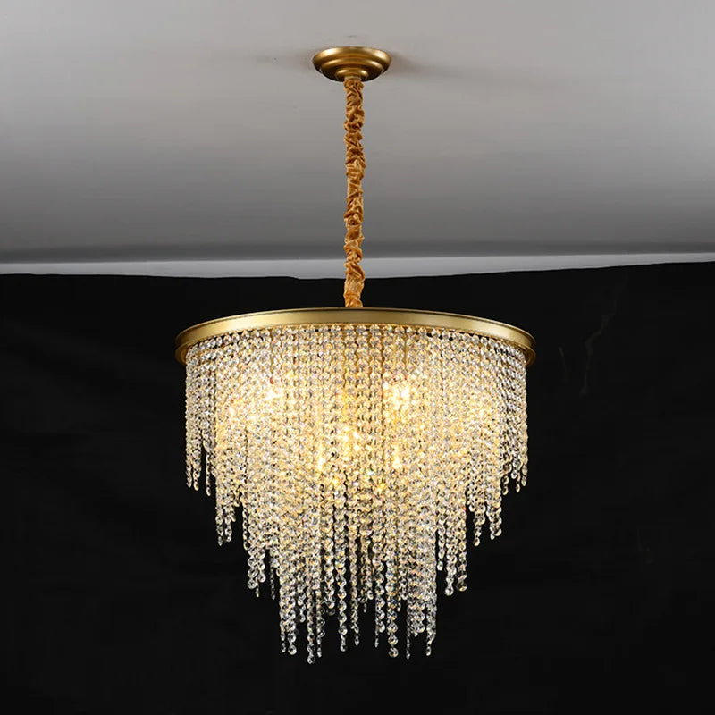 Retro E14 LED Pendant Lights in Black/Gold Finish - Elegant Crystal Suspension Lamp