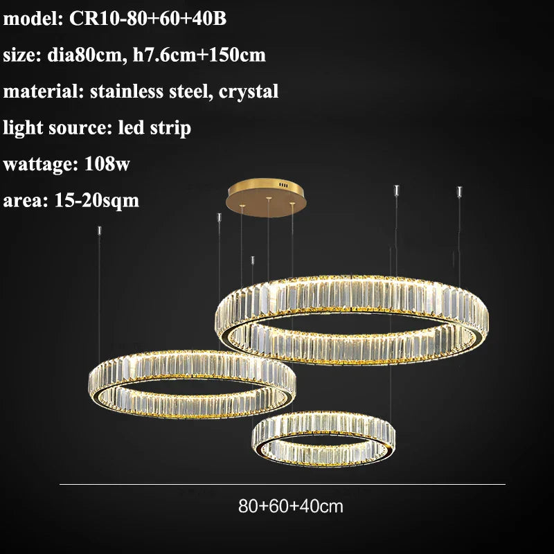 Luxury Steel Crystal Chandelier Dimmable LED Pendant Lights with Remote Control