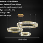 Luxury Steel Crystal Chandelier Dimmable LED Pendant Lights with Remote Control