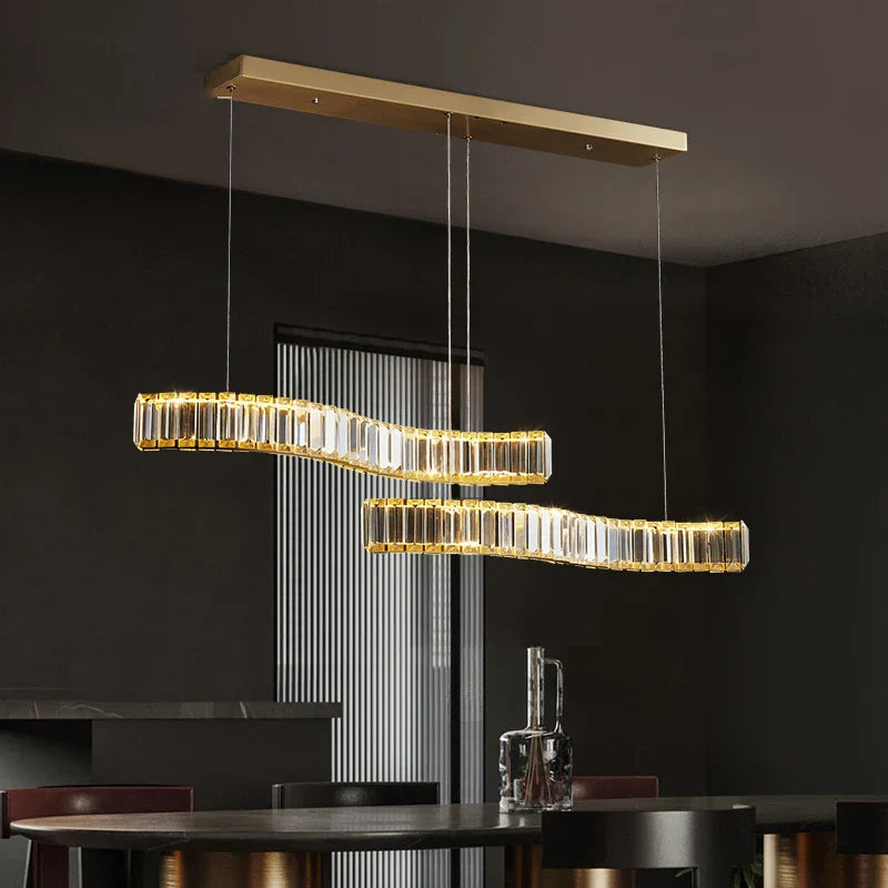 Luxury Steel Crystal Chandelier Dimmable LED Pendant Lights with Remote Control