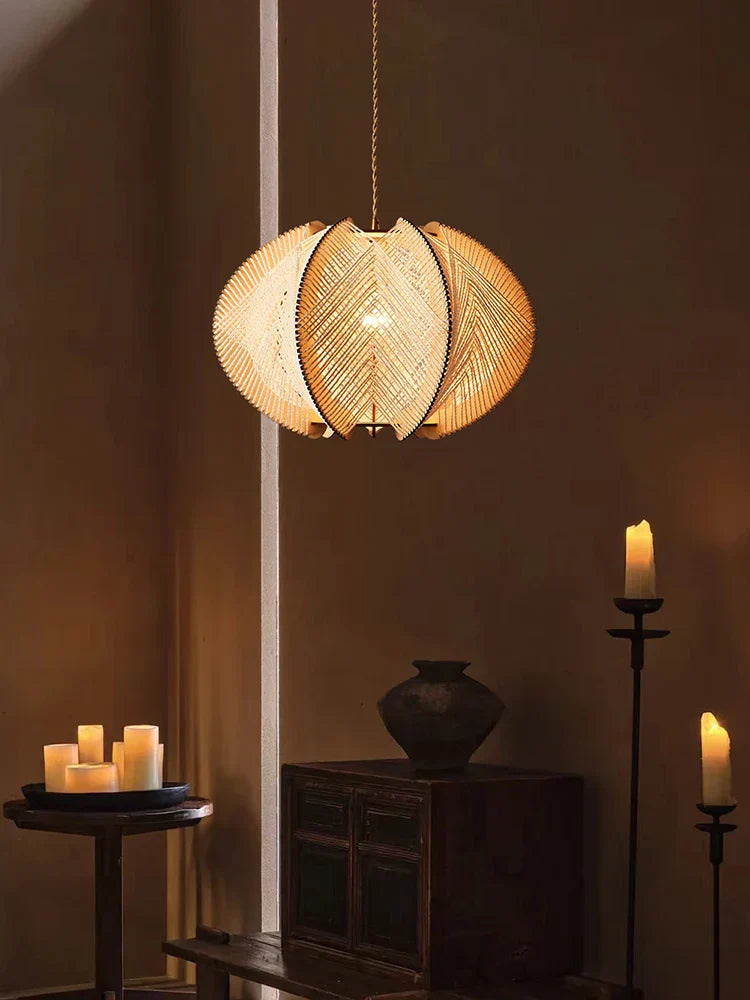 Wabi Sabi Hemp Rope Wood Chandelier Pendant Lights for Living Room Bedroom