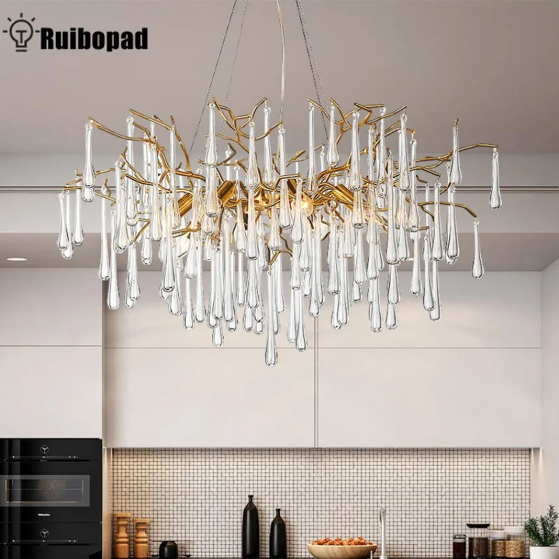 Nordic Glass Crystal Chandelier by - Gold Branch Design for Living Room & Bedroom