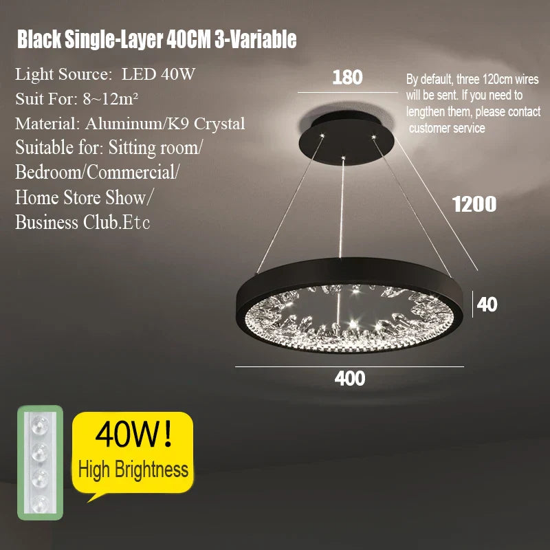 Crystal LED Chandelier Circle Hanging Lamp - Modern Luxury Dimmable Lighting