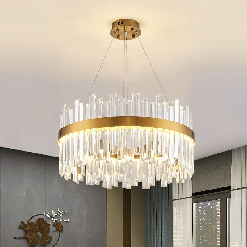 Gold Crystal Ceiling Chandelier | Luxury Indoor Lighting for Living & Dining Room