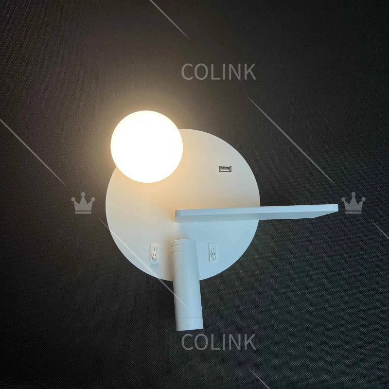 Modern LED Reading Wall Lamp with USB Charging, Nordic Sconce Light for Hotel Bedroom