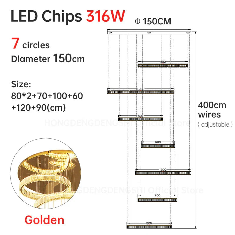 Luxury Crystal Chandelier Modern Led Lighting for Ining Room Staircase Villa Hall