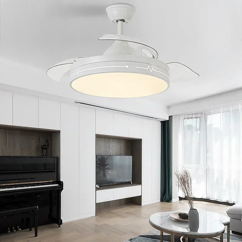 White Ceiling Fan Light with Hidden Fan, Remote Control for Bedroom and Restaurant