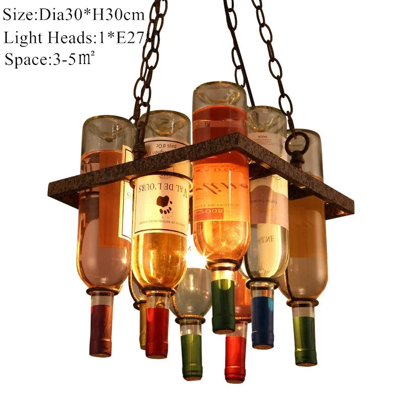 Rust Metal Wine Bottle Chandelier for Cafe LOFT Bar Lighting