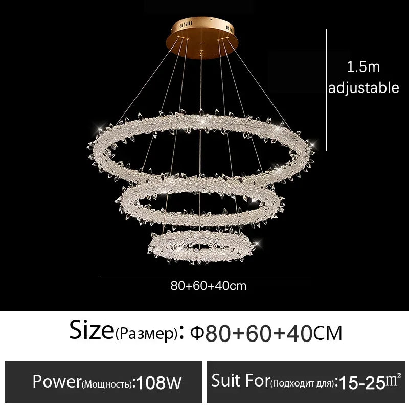 Luxury Crystal LED Chandelier | Dimmable Ring Gloss Ceiling Chandelier for Modern Living Room