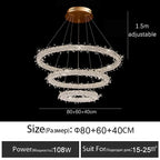 Luxury Crystal LED Chandelier | Dimmable Ring Gloss Ceiling Chandelier for Modern Living Room
