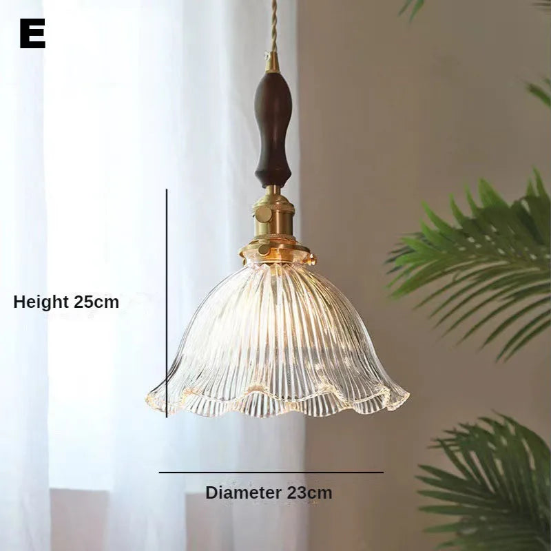 Nordic Wooden Glass Pendant Chandelier for Bedroom Living Dining Room
