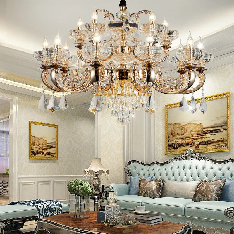 Jade Crystal Chandelier: Elegant European Living Room Lamp