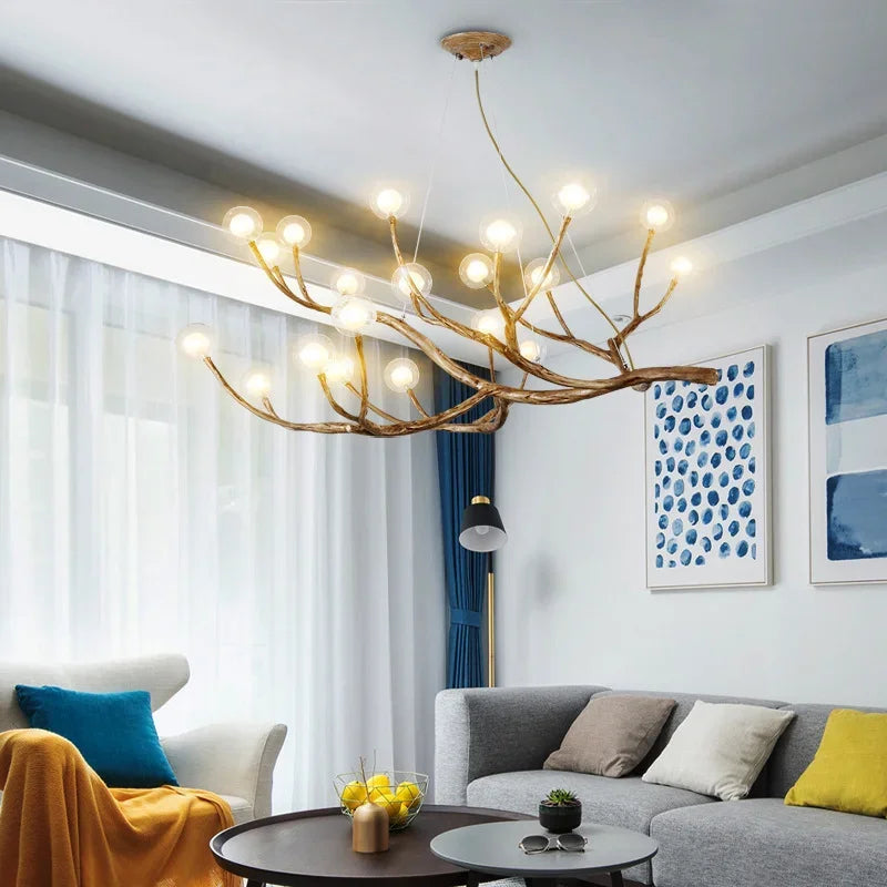 Tree Branches Chandelier Resin LED Pendant Light Luxury Living Room Decoration