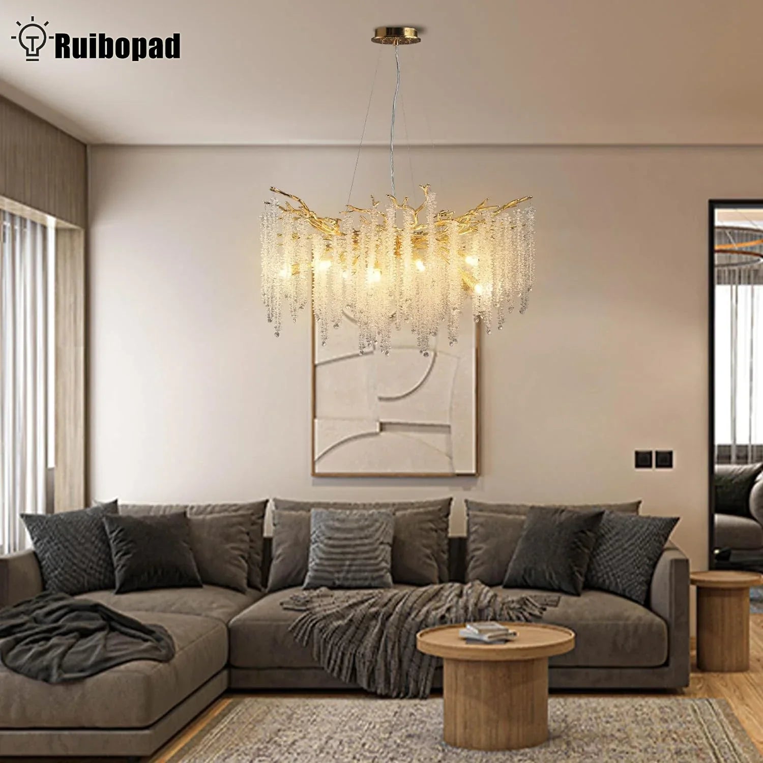 Gold Crystal Branch Chandelier | Modern Luxury Round Ceiling Light