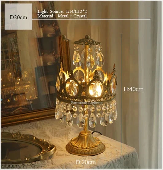 Crown Crystal Chandelier - Golden Vintage LED Pendant for Elegant Indoor Lighting