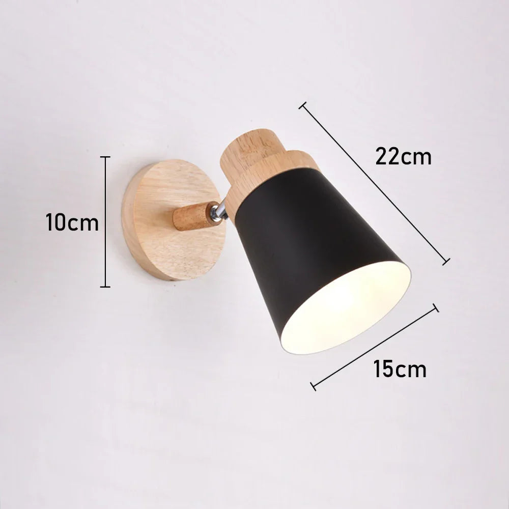 Nordic Wooden Wall Lamp Bedside Light for Bedroom Living Room E27 Macaroon Style