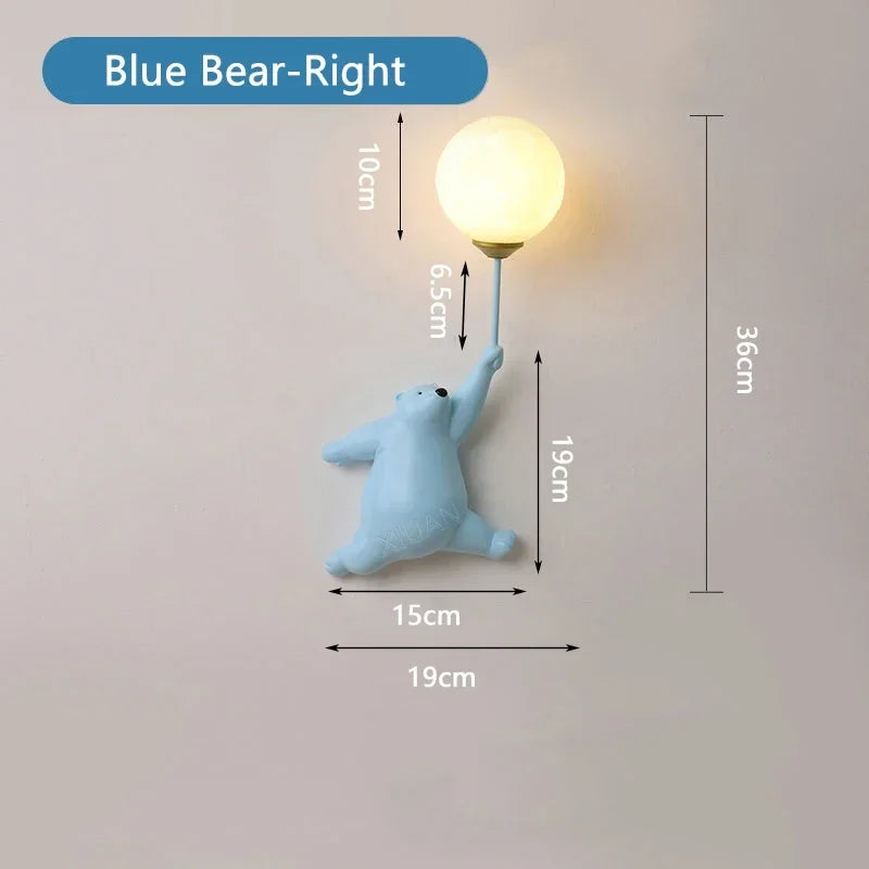 Kids Bear Wall Light Moon Decor for Girl Bedroom