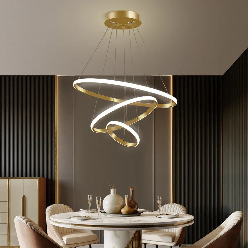 Luminous Circle Pendant Chandelier - Modern LED Lighting Fixture, 4 Colors
