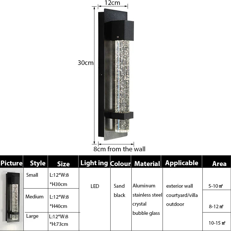 Crystal Bubble LED Outdoor Wall Lamp for Porch, Entryway & Garden