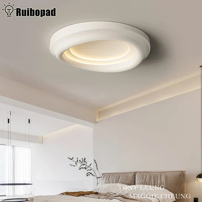 White Round LED Ceiling Light with Remote Control for Bedroom & Living Room