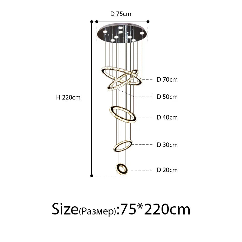 Chrome Rings Crystal Chandelier: Modern Luxury Staircase Lighting for Villa Lobby Fixtures