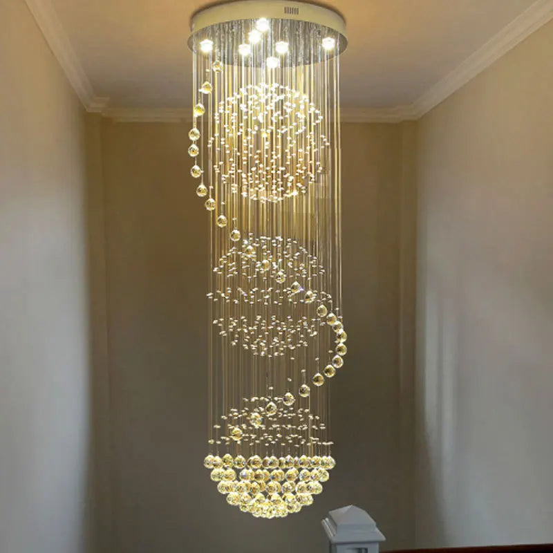 Modern Crystal Double Staircase Chandelier LED Pendant Lights for Villa Hall