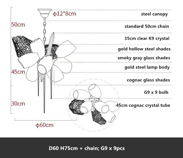 Modern Luxury Glass Chandelier for Duplex Stairs Living Room Art Metal Lighting