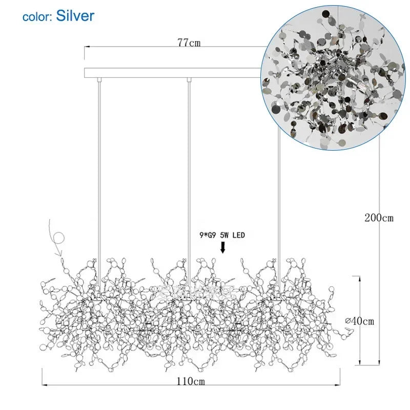 Stainless Steel Led Pendant Light for Dining Living Hotel Room_Hanging G9 Fixture