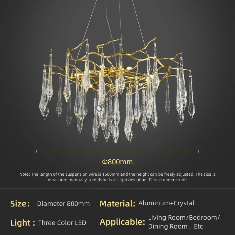 Large Droplet Crystal Chandelier: Modern Bedroom & Restaurant Pendent Lamp