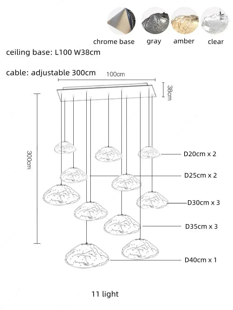 Glass LED Chandelier Lighting for Modern Stairs, Dining Room, and Home Bar