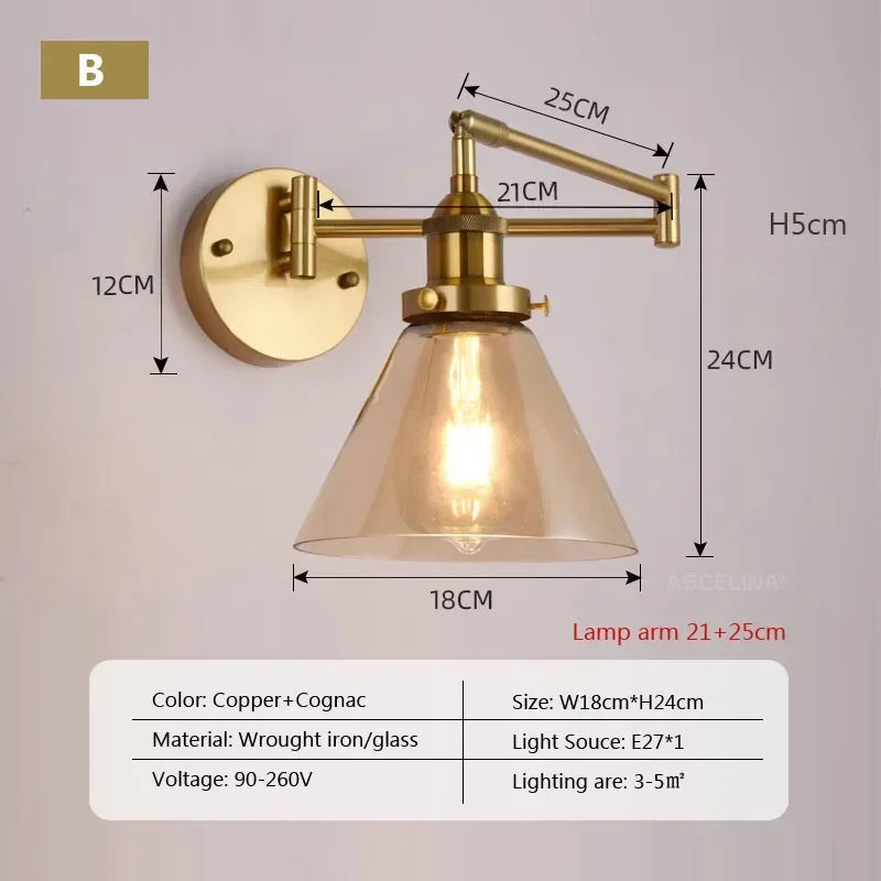 Retro Rocker Glass Wall Sconce for Living Room Aisle Reading Lights