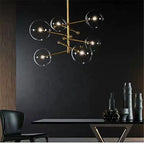 Black Gold Brass Chandelier with Clear Glass Art - Vintage Geometric Lighting