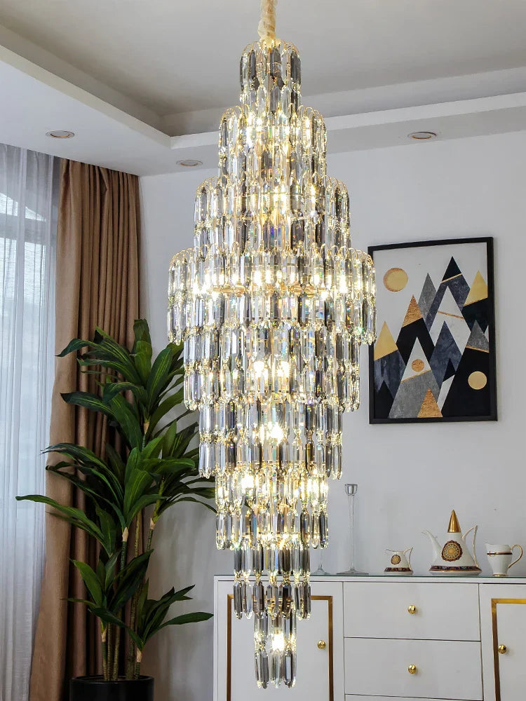 Crystal Spiral Pendant Light Chandelier Loft Luxury Staircase Elegant Upscale