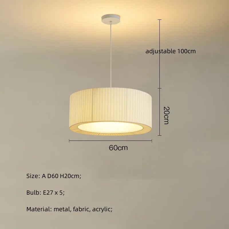 Creamy Style E27 Chandelier Bedroom Pendant Lights: Minimalist White Fabric LED Lamps