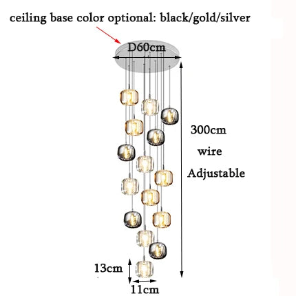 LED Stair Chandelier: Luxury Amber/Crystal Indoor Lighting Fixture