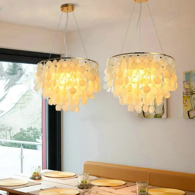LED Shell Chandelier: Modern Gold Chrome Ceiling Hanging Light