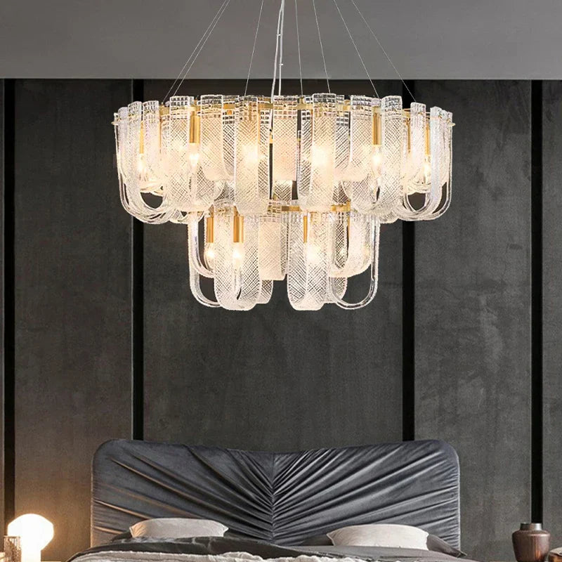 Dimmable LED Copper Ceiling Chandelier for Luxurious Living Room Lighting