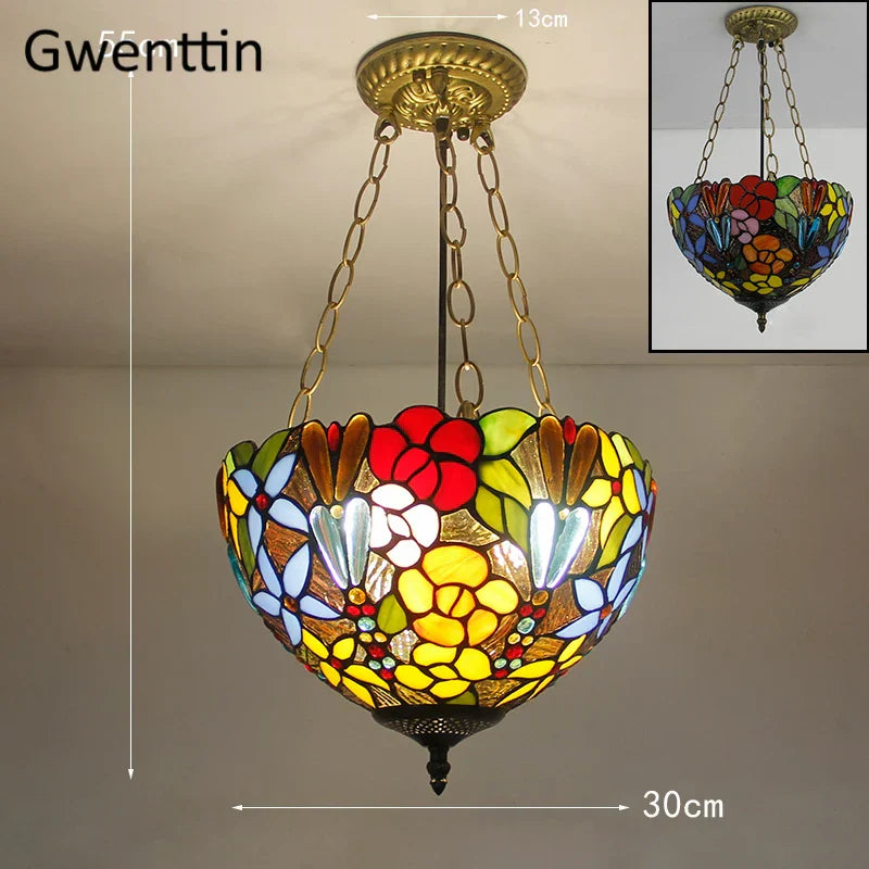 Tiffany Stained Glass Pendant Light Chandelier LED Fixture for Home Deco