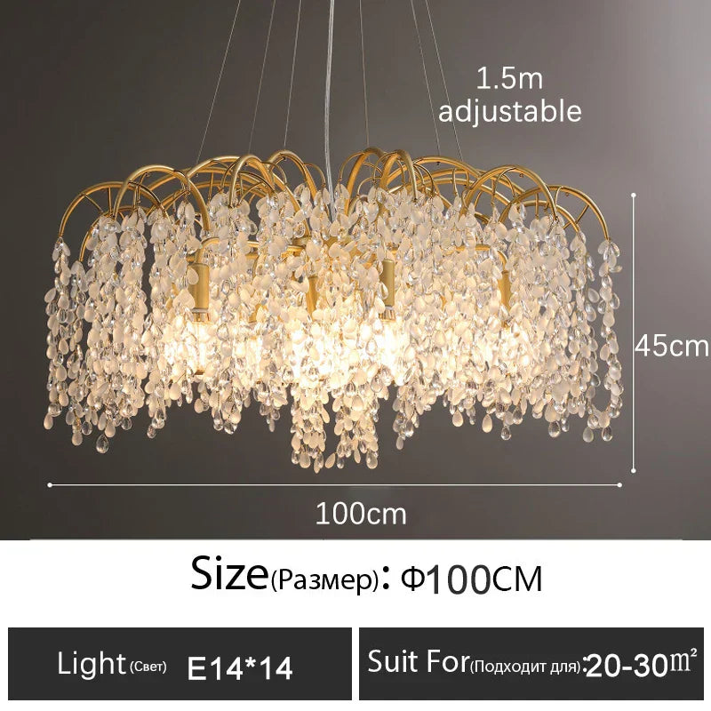 Crystal Led Chandelier Golden Luxury Living Room Ceiling Lamp