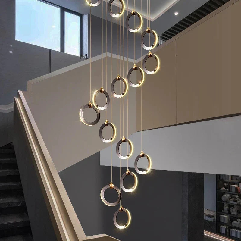 Aluminum LED Chandelier Crystal Round Hanging Lamps Luxury Staircase Lighting Fixtures
