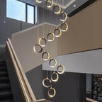 Aluminum LED Chandelier: Luxury Crystal Round Hanging Lamps for Staircase and Attic